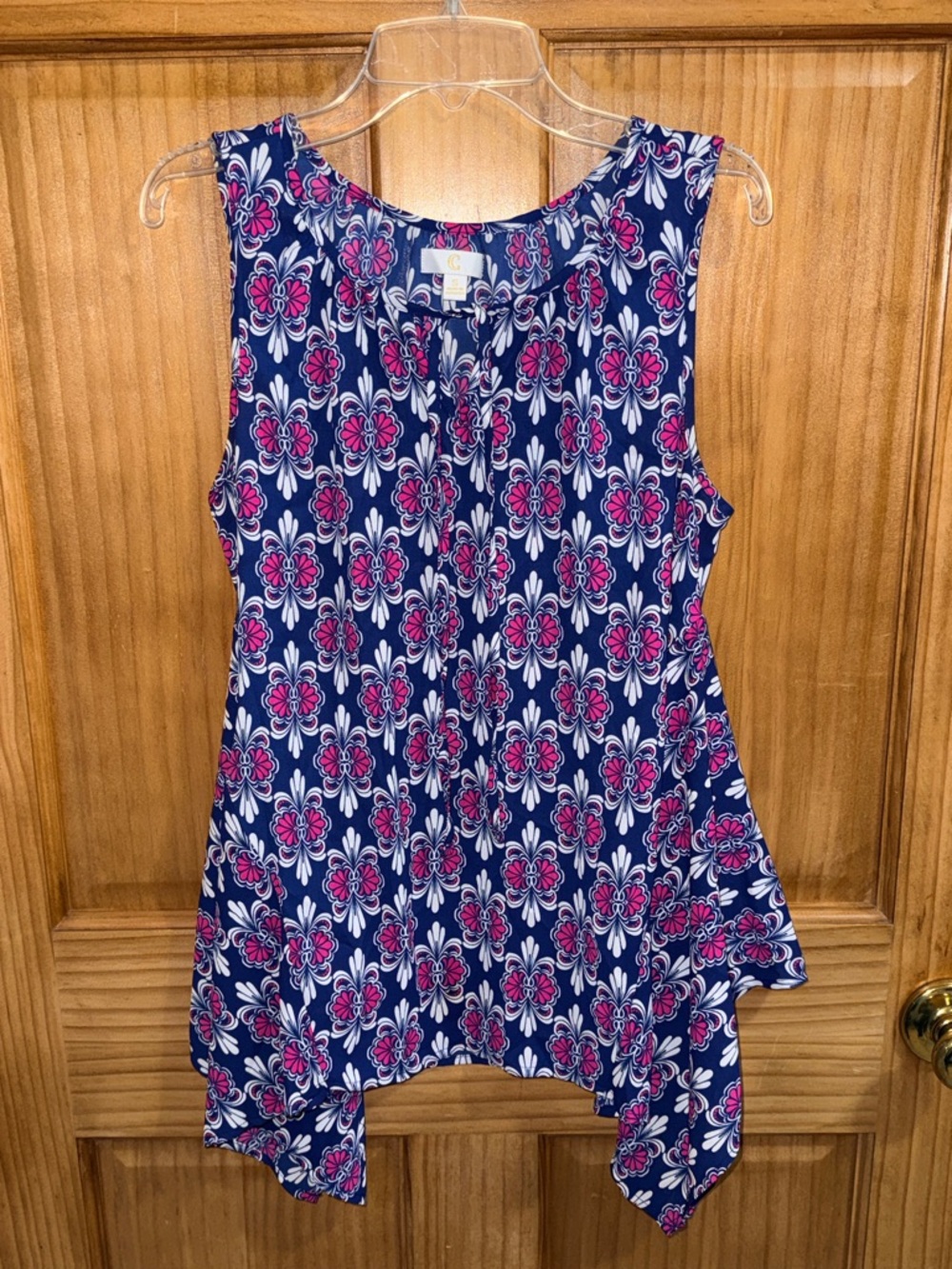 NwoT C Navy Tank Tunic with Pink and White Floral Print - S - Picture 3 of 12